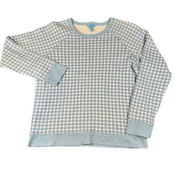 Draper James Sweaters - Draper James Womens XL Light Blue White Check Gingham Long Sleeve Sweater